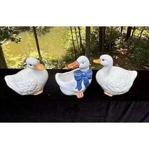 Vtg 1990’s Enesco Ceramic Country Duck Goose Figurines Set Of 3 Super Cute! BA